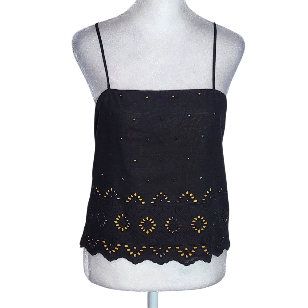 Howard Wolf 90s Vintage Black Crop Top with Cutout Detail and Spaghetti Straps
